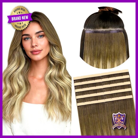 Human Hair Tape Extensions 20in 10pcs 50g 8cm Wide Heat-Safe Remy main image 4